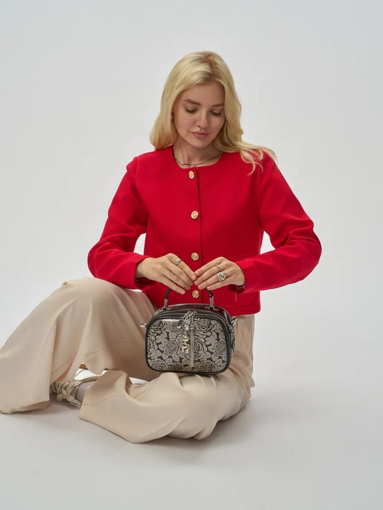 Sac à main bandoulière femme, sac à main à motif brillant, sac porté travers compact, chic fantaisie, mini sac rigide, modèle Audrey - Sac à main - Style 1