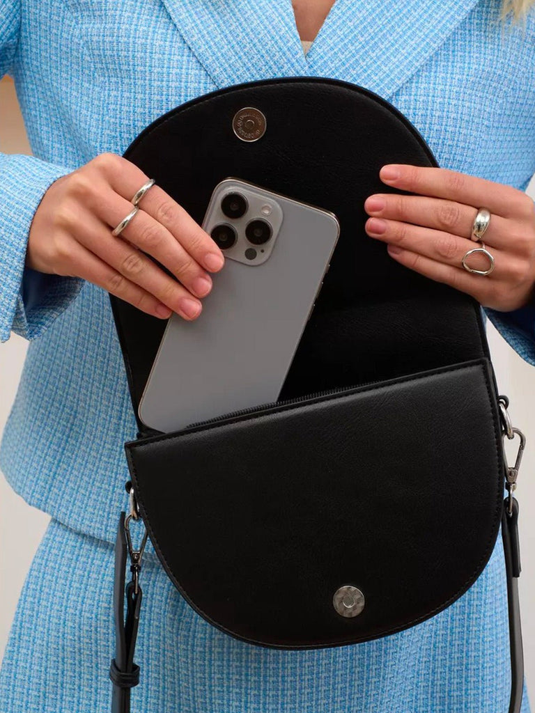 Sac à main bandoulière femme, sac demi - lune, sac PU, sac minimaliste, petit sac épaule, modèle Coloma - Sac à main - Noir