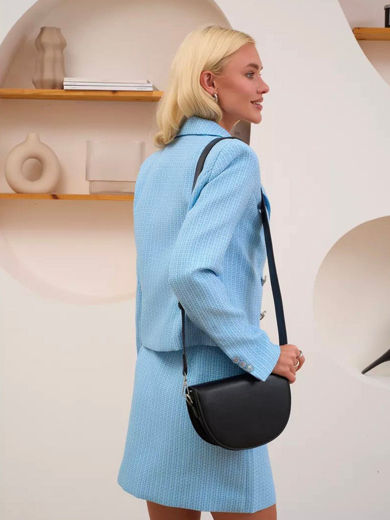 Sac à main bandoulière femme, sac demi - lune, sac PU, sac minimaliste, petit sac épaule, modèle Coloma - Sac à main - Noir