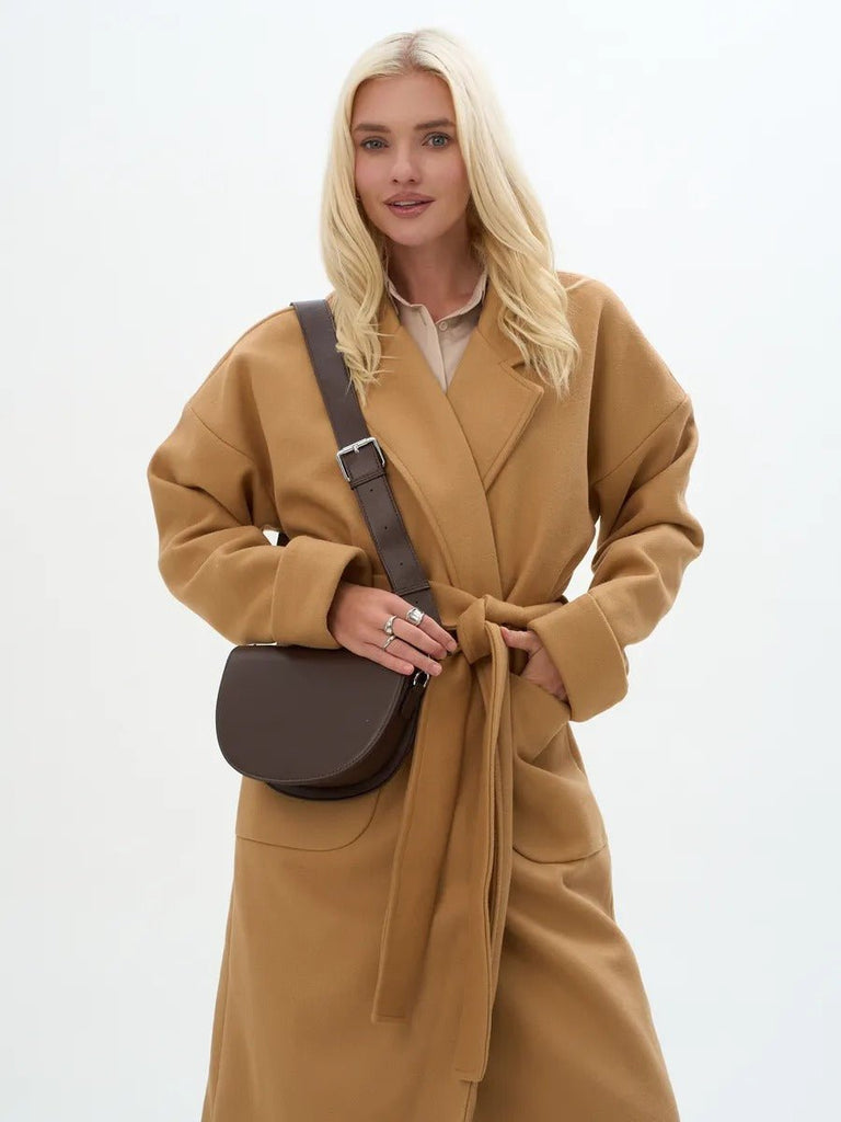 Sac à main bandoulière femme, sac demi - lune, sac PU, sac minimaliste, petit sac épaule, modèle Coloma - Sac à main - Marron