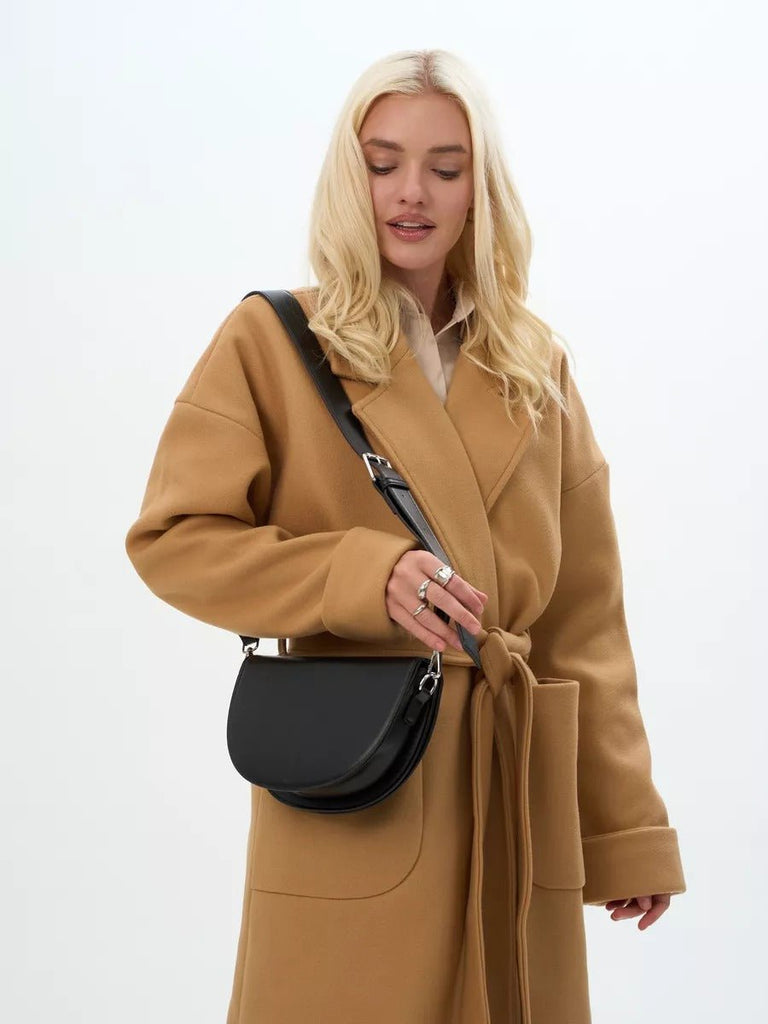 Sac à main bandoulière femme, sac demi - lune, sac PU, sac minimaliste, petit sac épaule, modèle Coloma - Sac à main - Noir