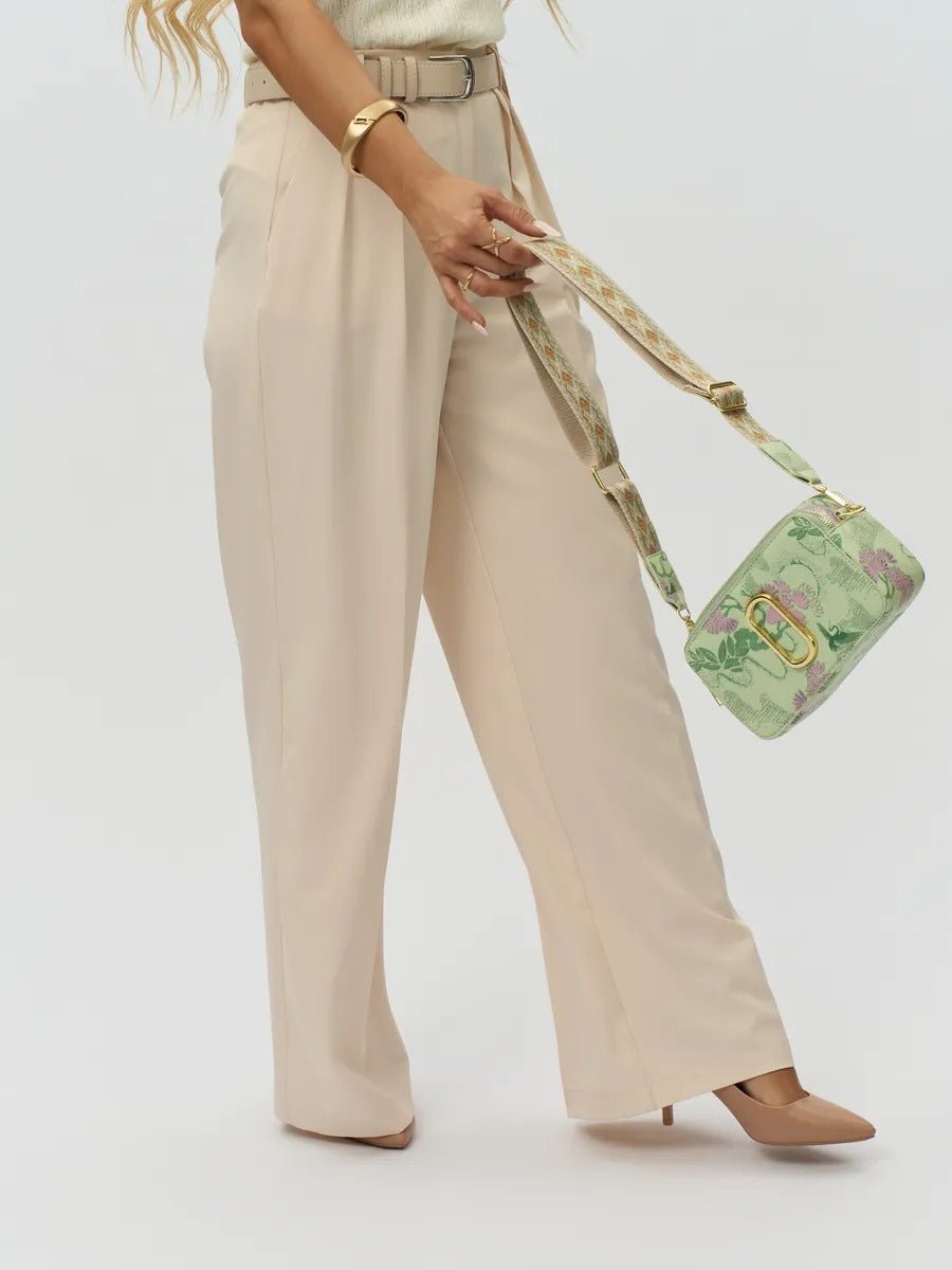 Sac à main bandoulière vert pastel, imprimé floral, mini format, fermeture zippée, bandoulière réglable, modèle Goliva - Sac à main - Vert