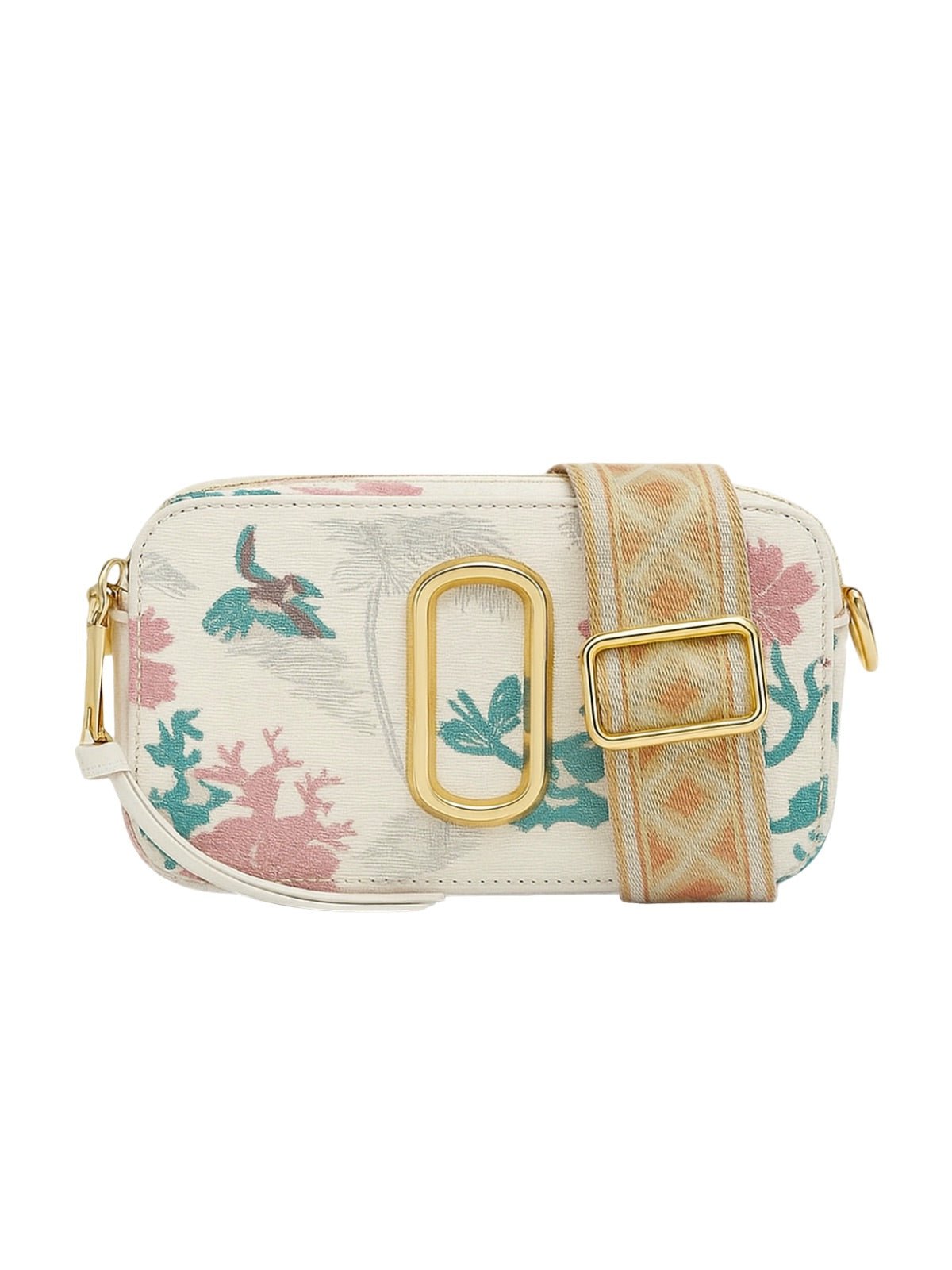 Sac à main bandoulière vert pastel, imprimé floral, mini format, fermeture zippée, bandoulière réglable, modèle Goliva - Sac à main - Blanc