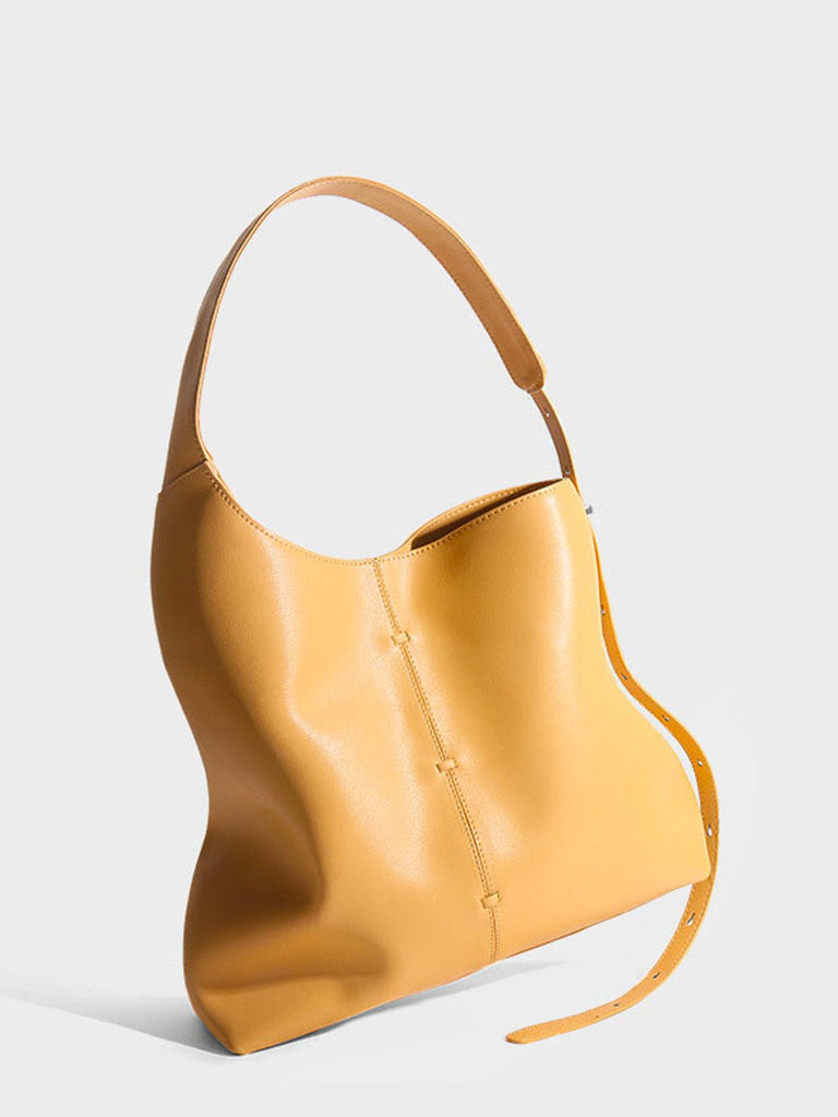 Sac à main cabas cuir, porté épaule, grande contenance, style minimaliste, fermeture magnétique, original et moderne, y2k, modèle Charite - Sac à main - Jaune