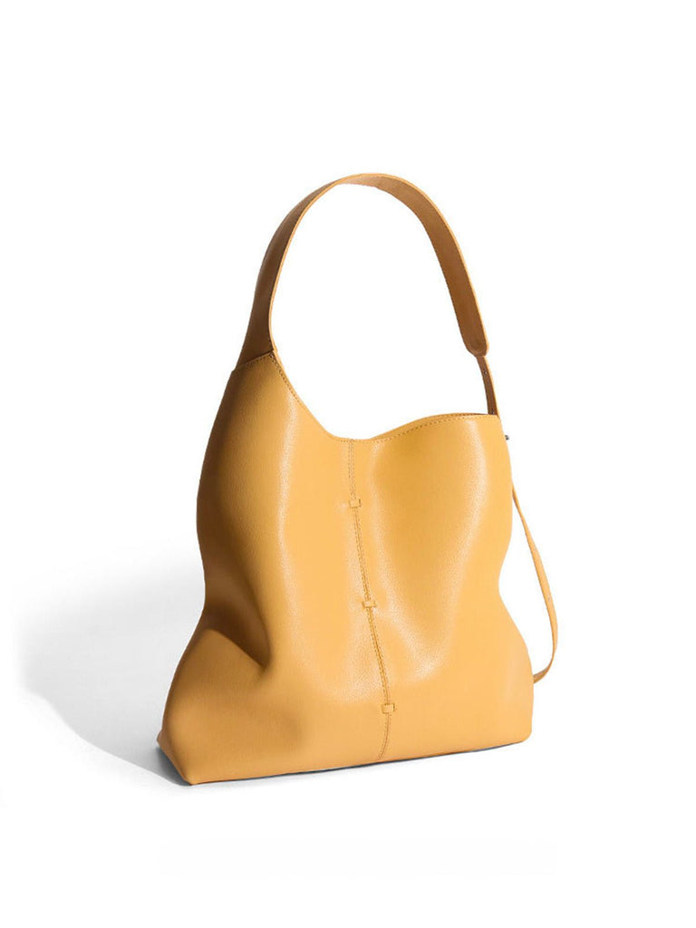 Sac à main cabas cuir, porté épaule, grande contenance, style minimaliste, fermeture magnétique, original et moderne, y2k, modèle Charite - Sac à main - Jaune