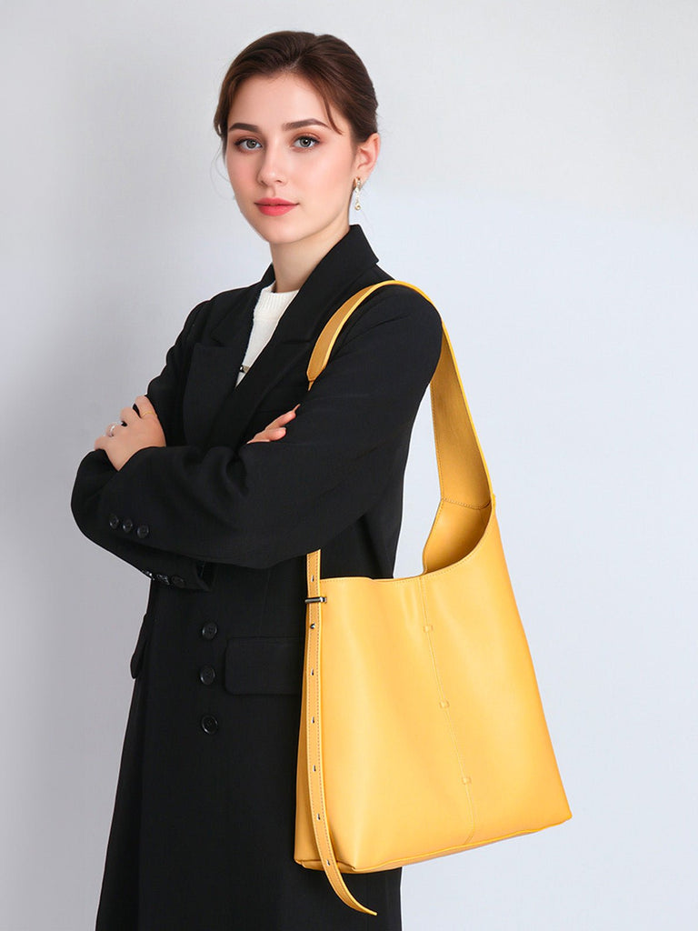 Sac à main cabas cuir, porté épaule, grande contenance, style minimaliste, fermeture magnétique, original et moderne, y2k, modèle Charite - Sac à main - Jaune