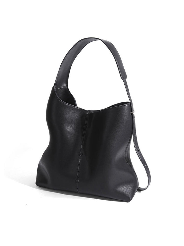 Sac à main cabas cuir, porté épaule, grande contenance, style minimaliste, fermeture magnétique, original et moderne, y2k, modèle Charite - Sac à main - Noir