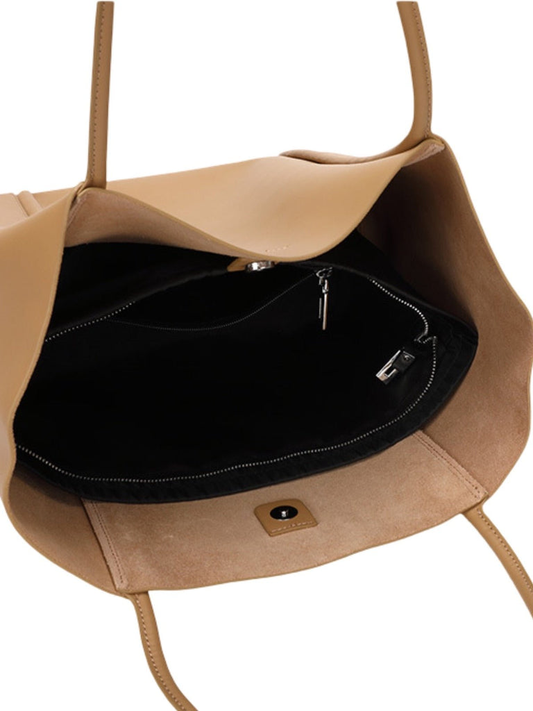 Sac à main cabas en cuir, grand format, porté épaule, compartiment zippé, souple et structuré, sac école et quotidien, modèle Cédale - Sac à main - Camel