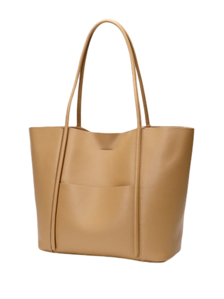 Sac à main cabas en cuir, grand format, porté épaule, compartiment zippé, souple et structuré, sac école et quotidien, modèle Cédale - Sac à main - Camel