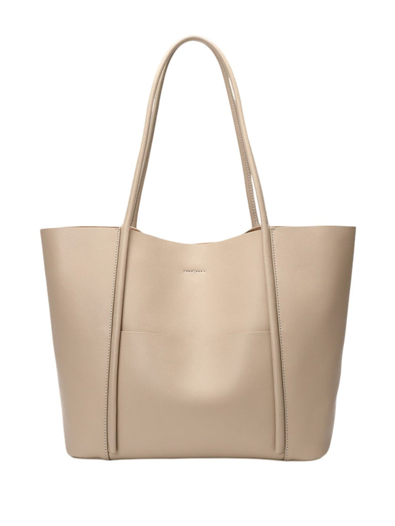 Sac à main cabas en cuir, grand format, porté épaule, compartiment zippé, souple et structuré, sac école et quotidien, modèle Cédale - Sac à main - Beige