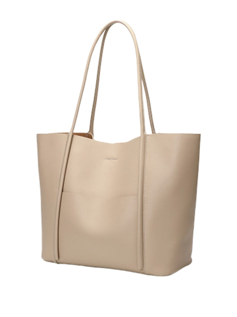 Sac à main cabas en cuir, grand format, porté épaule, compartiment zippé, souple et structuré, sac école et quotidien, modèle Cédale - Sac à main - Beige