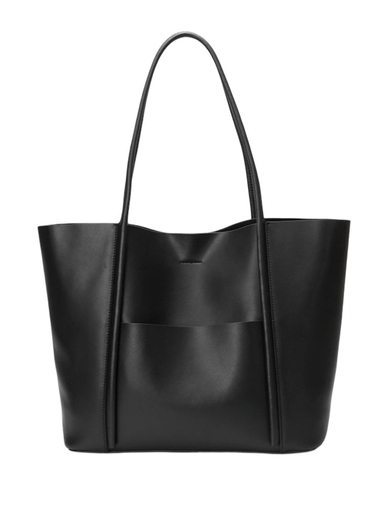 Sac à main cabas en cuir, grand format, porté épaule, compartiment zippé, souple et structuré, sac école et quotidien, modèle Cédale - Sac à main - Noir