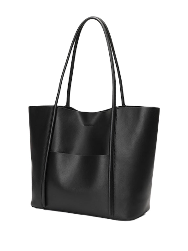 Sac à main cabas en cuir, grand format, porté épaule, compartiment zippé, souple et structuré, sac école et quotidien, modèle Cédale - Sac à main - Noir