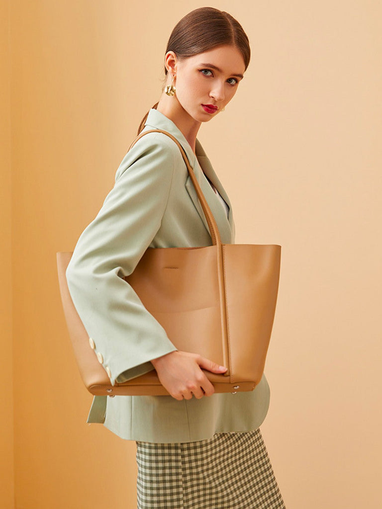 Sac à main cabas en cuir, grand format, porté épaule, compartiment zippé, souple et structuré, sac école et quotidien, modèle Cédale - Sac à main - Camel