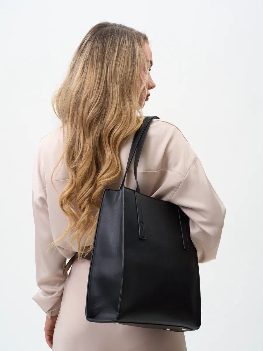 Sac à main cabas femme, grand format, porté épaule, compartiment ordinateur, fermeture zippée, sac école femme, modèle Othilie - Sac à main - Noir