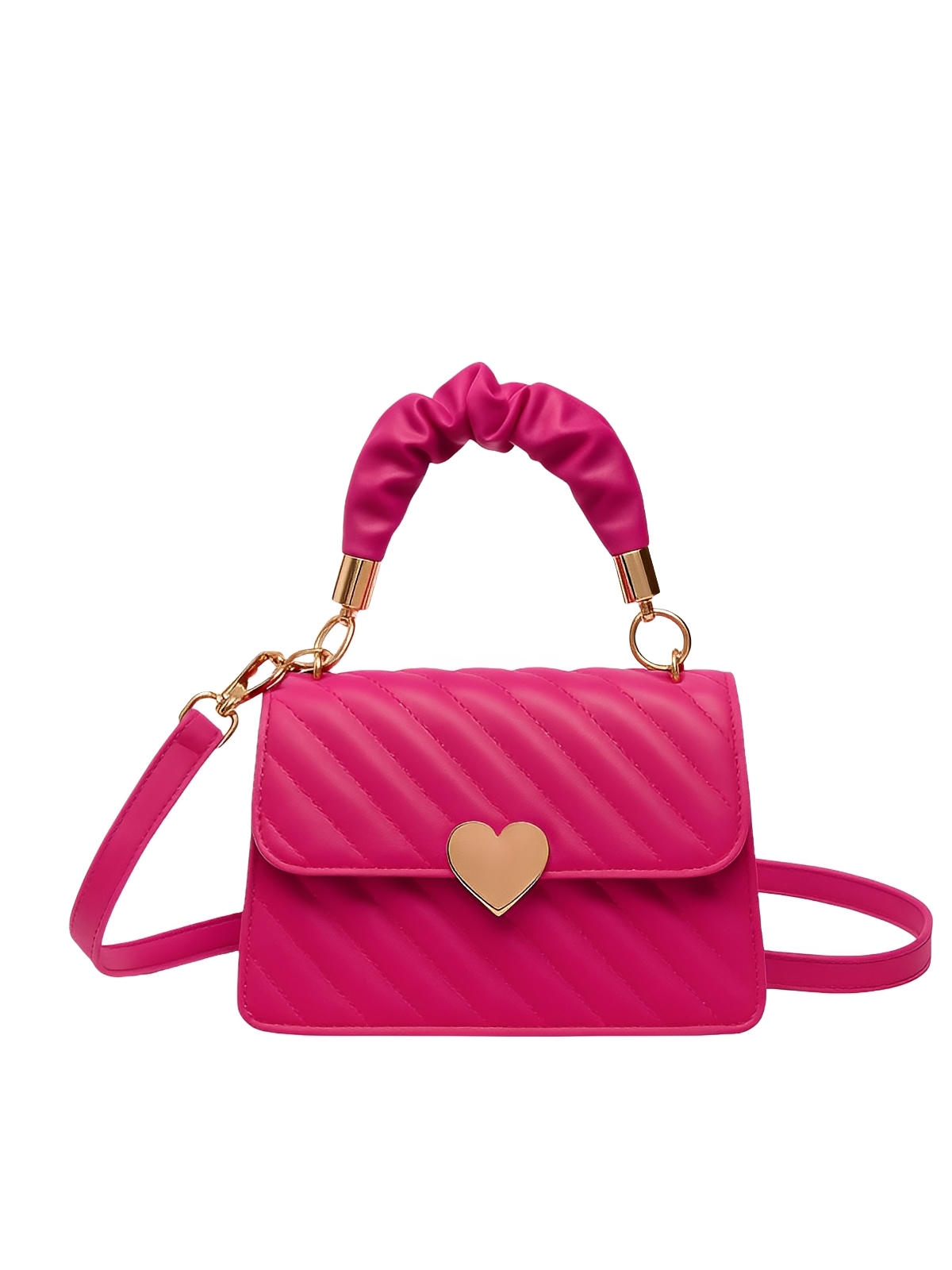 Sac à main cœur, bandoulière amovible, porté main, forme rectangulaire, simili vegan matelassé, modèle Solange - Sac à main - Fuschia