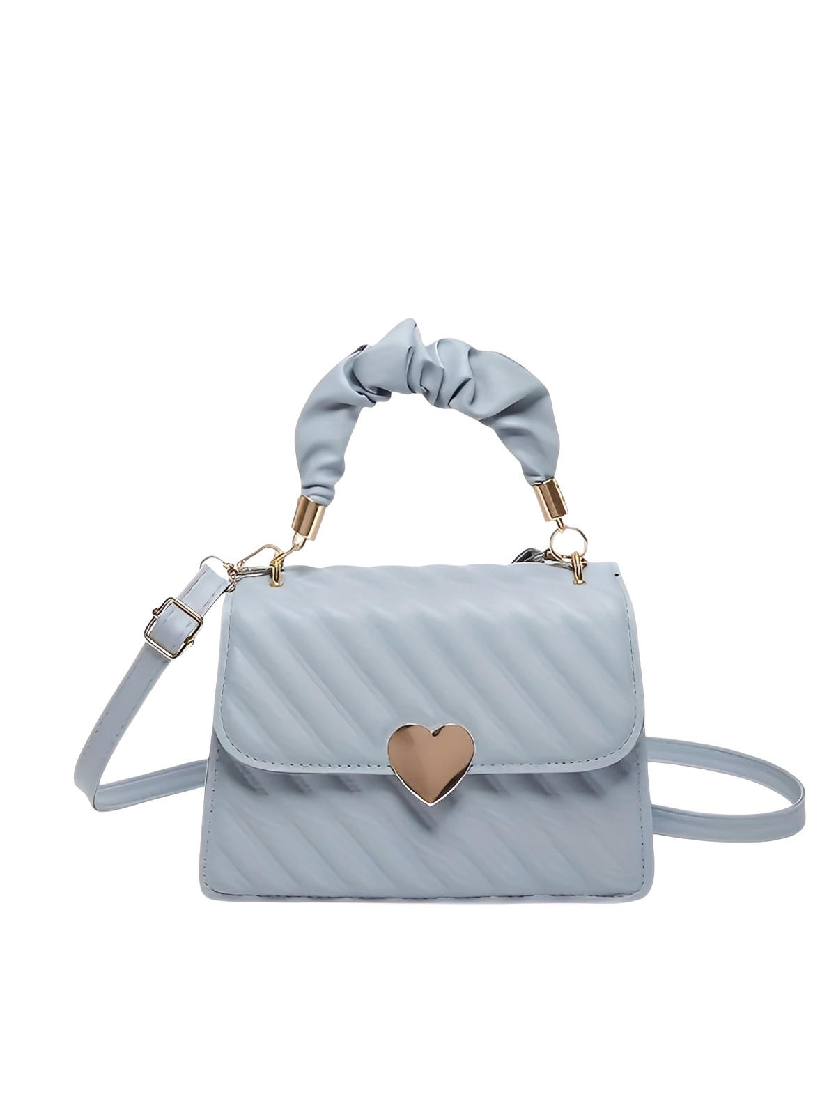 Sac à main cœur, bandoulière amovible, porté main, forme rectangulaire, simili vegan matelassé, modèle Solange - Sac à main - Bleu