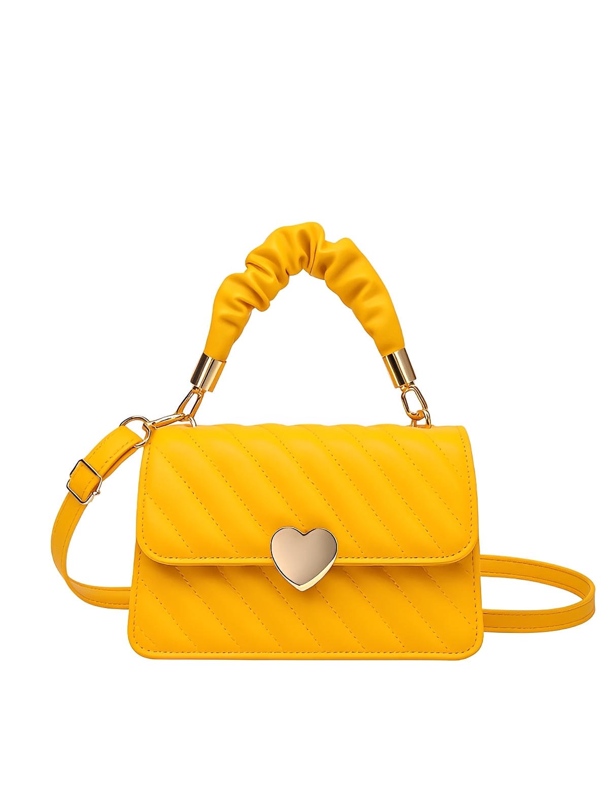 Sac à main cœur, bandoulière amovible, porté main, forme rectangulaire, simili vegan matelassé, modèle Solange - Sac à main - Jaune