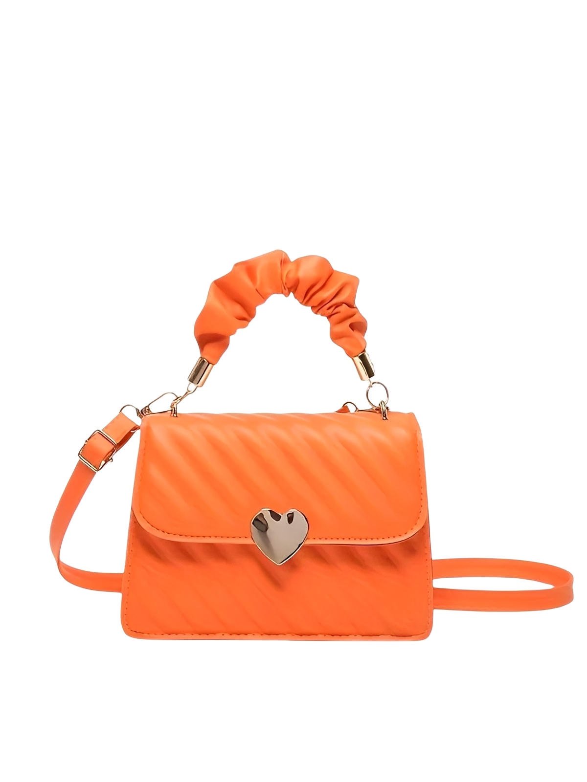 Sac à main cœur, bandoulière amovible, porté main, forme rectangulaire, simili vegan matelassé, modèle Solange - Sac à main - Orange