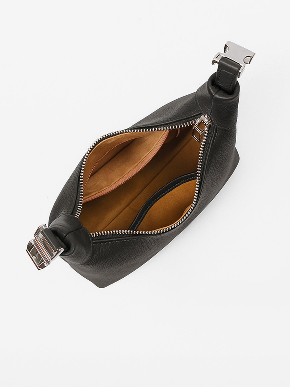 Sac à main coquillage cuir grainé, poignée nouée, porté main et bandoulière, zip sécurisé, noir ou blanc cassé, modèle Nymphe - Sac à main - Noir
