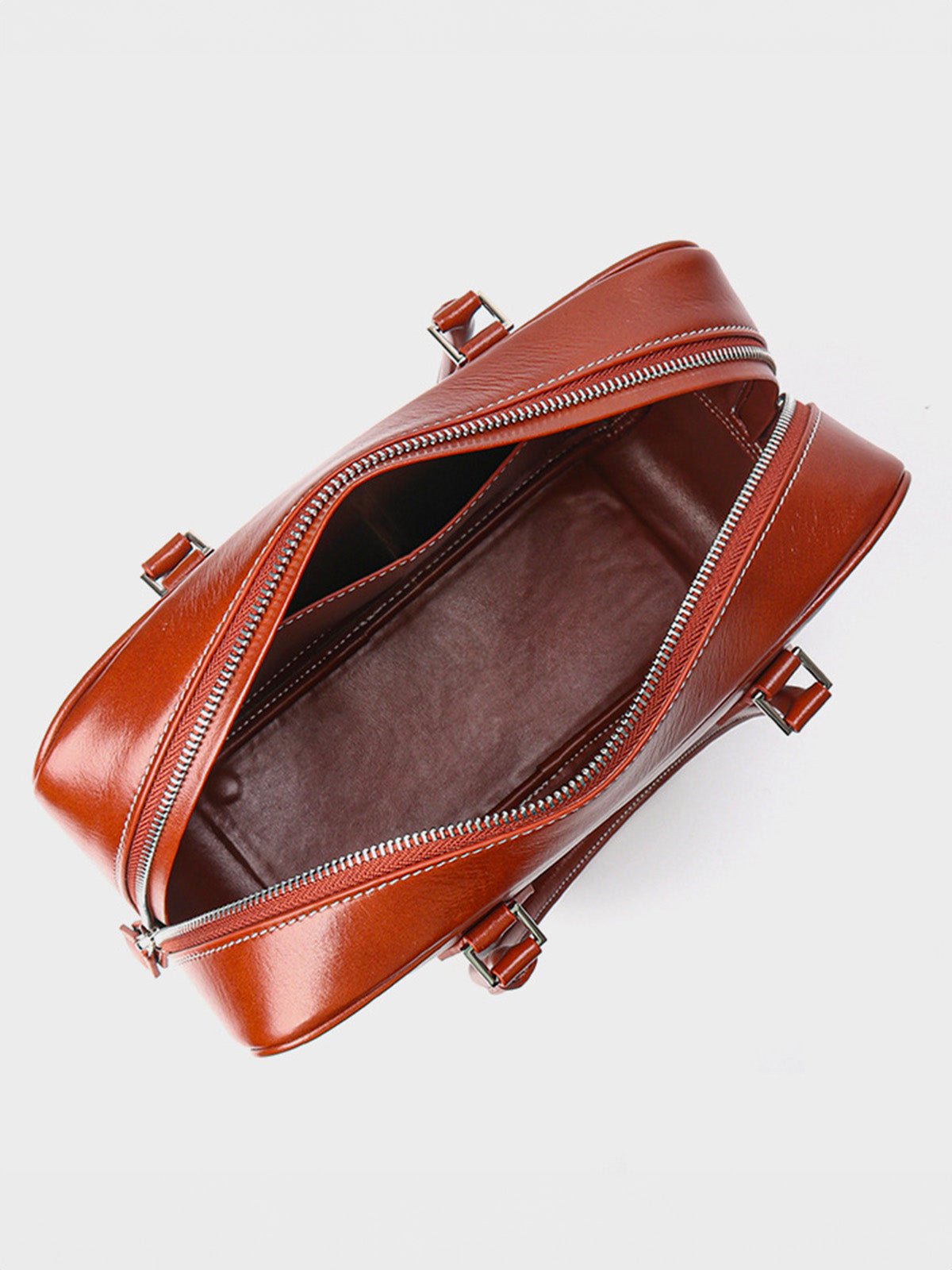 Sac à main cuir rigide femme, sac boston petite taille, sac bandoulière forme boxy, sac carré tendance, sac porté main chic, modèle Aure - Sac à main - Cognac