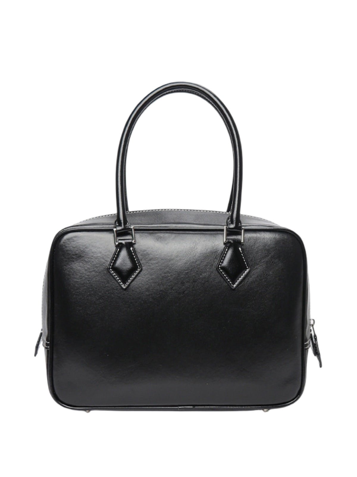 Sac à main cuir rigide femme, sac boston petite taille, sac bandoulière forme boxy, sac carré tendance, sac porté main chic, modèle Aure - Sac à main - Noir
