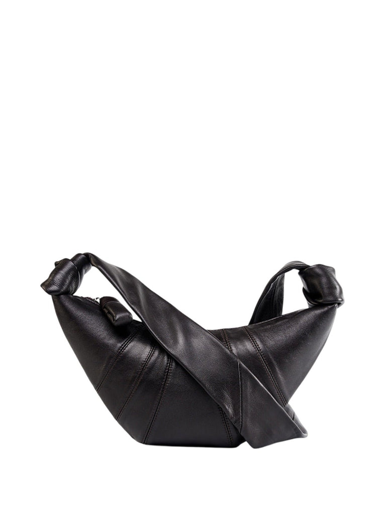 Sac à main en cuir de mouton noir, forme croissant, porté épaule, design structuré, zip sécurisé, y2k, modèle Yuka - Sac à main - Café M