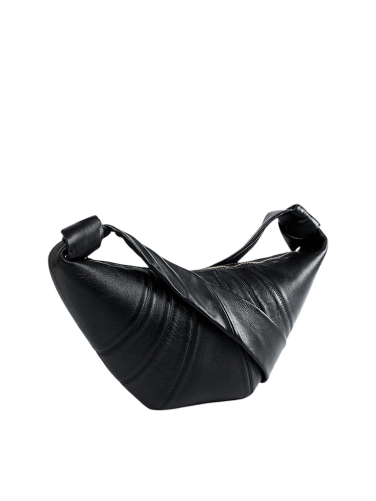 Sac à main en cuir de mouton noir, forme croissant, porté épaule, design structuré, zip sécurisé, y2k, modèle Yuka - Sac à main - Noir M
