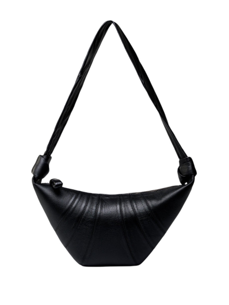 Sac à main en cuir de mouton noir, forme croissant, porté épaule, design structuré, zip sécurisé, y2k, modèle Yuka - Sac à main - Noir M