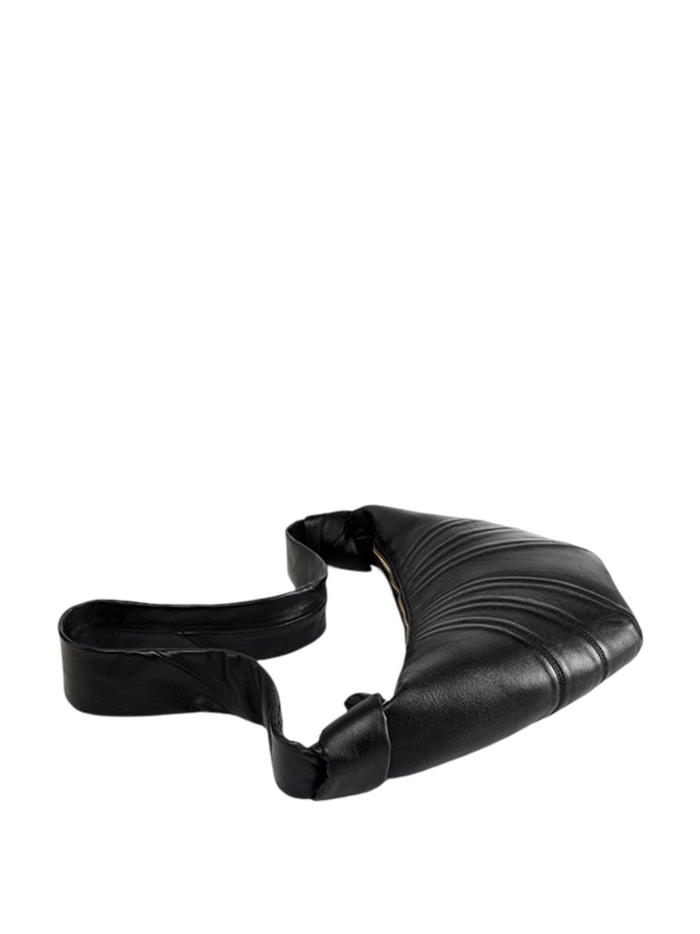 Sac à main en cuir de mouton noir, forme croissant, porté épaule, design structuré, zip sécurisé, y2k, modèle Yuka - Sac à main - Noir M