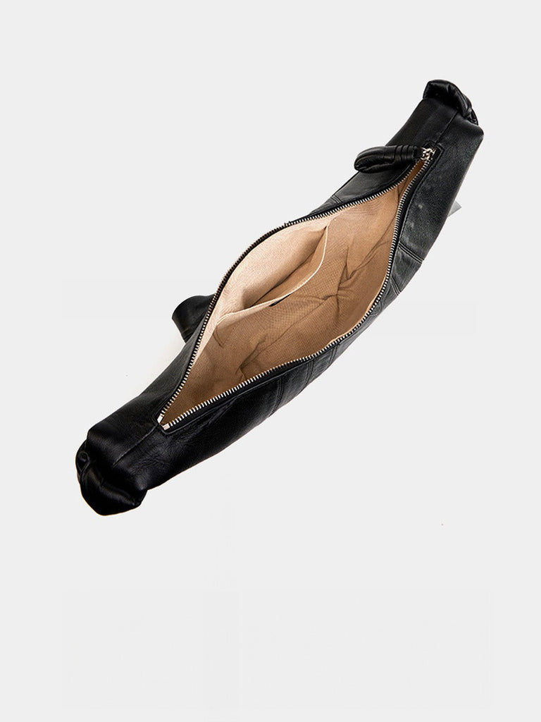 Sac à main en cuir de mouton noir, forme croissant, porté épaule, design structuré, zip sécurisé, y2k, modèle Yuka - Sac à main - Noir M