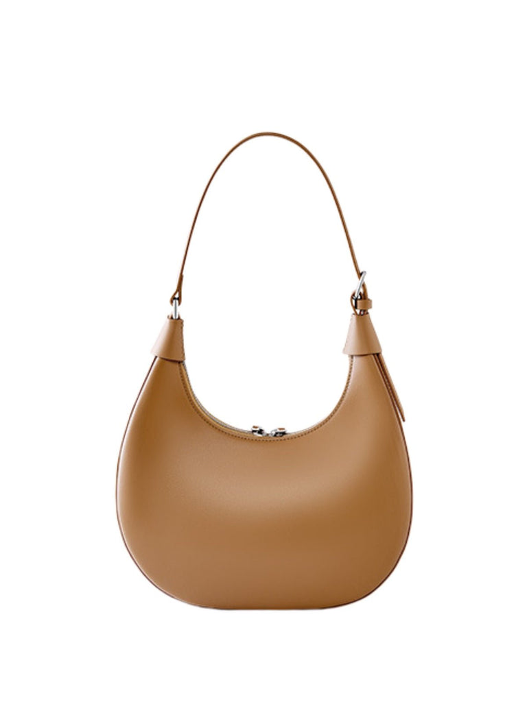 Sac à main en cuir de vache, bandoulière réglable, forme demi - lune, fermeture zippée, sac épaule femme, modèle Dilabe - Sac à main - Camel