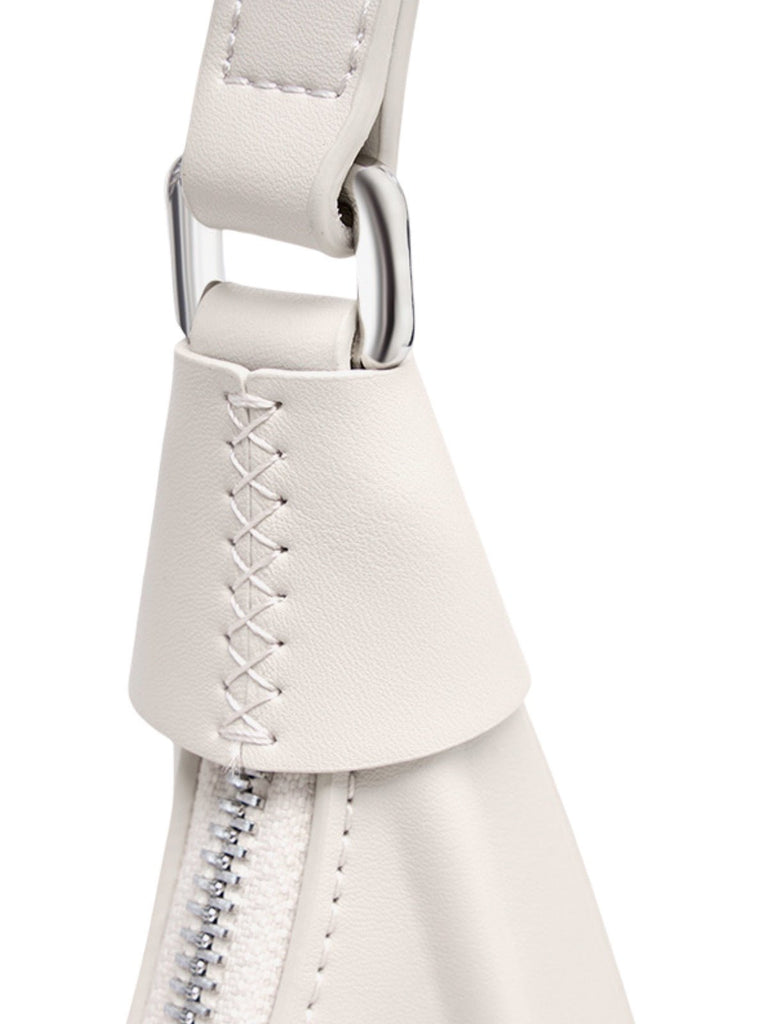Sac à main en cuir de vache, bandoulière réglable, forme demi - lune, fermeture zippée, sac épaule femme, modèle Dilabe - Sac à main - Blanc