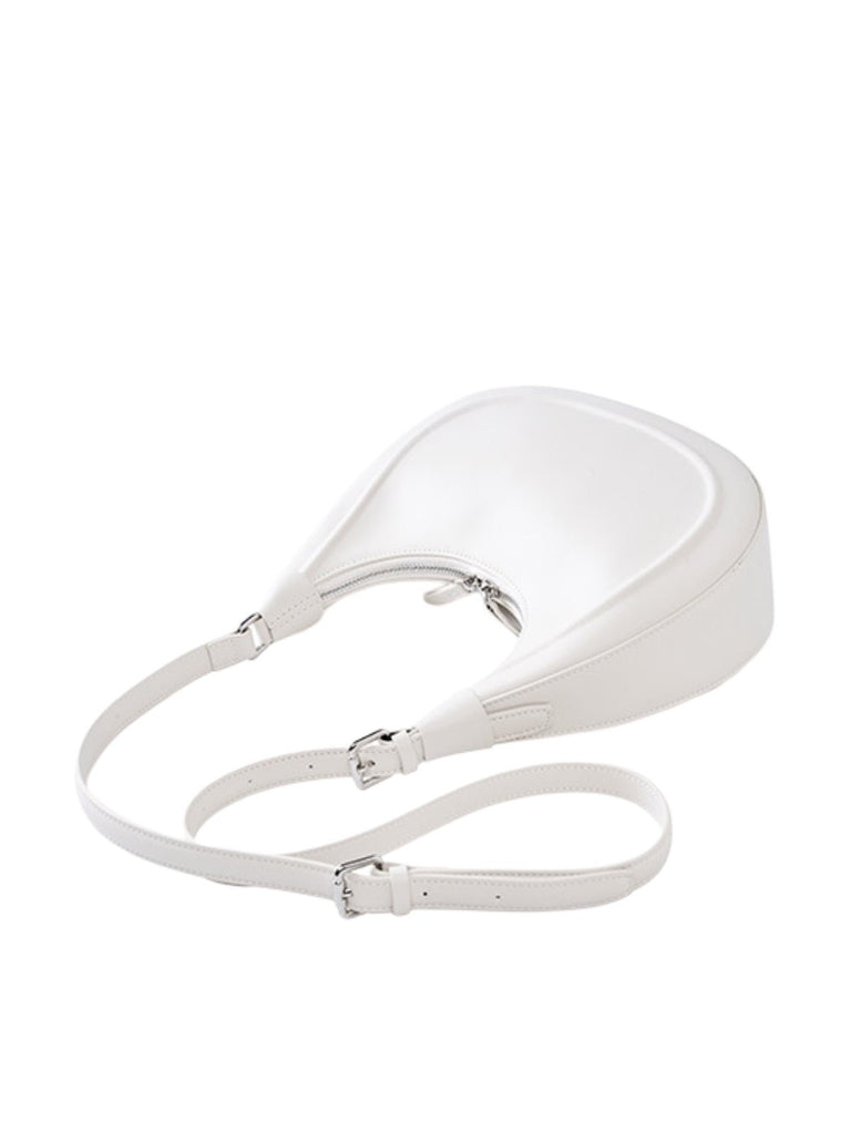 Sac à main en cuir de vache, bandoulière réglable, forme demi - lune, fermeture zippée, sac épaule femme, modèle Dilabe - Sac à main - Blanc