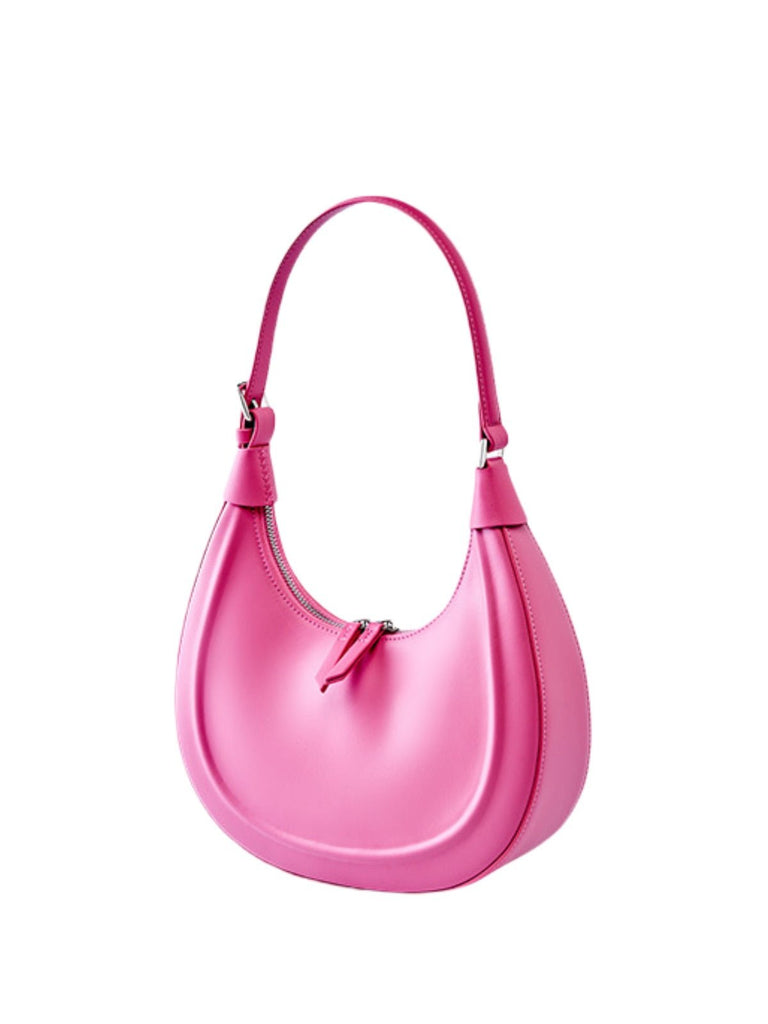 Sac à main en cuir de vache, bandoulière réglable, forme demi - lune, fermeture zippée, sac épaule femme, modèle Dilabe - Sac à main - Rose