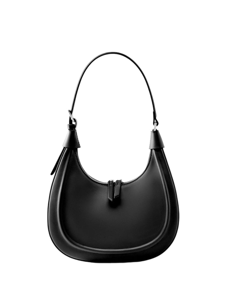 Sac à main en cuir de vache, bandoulière réglable, forme demi - lune, fermeture zippée, sac épaule femme, modèle Dilabe - Sac à main - Noir