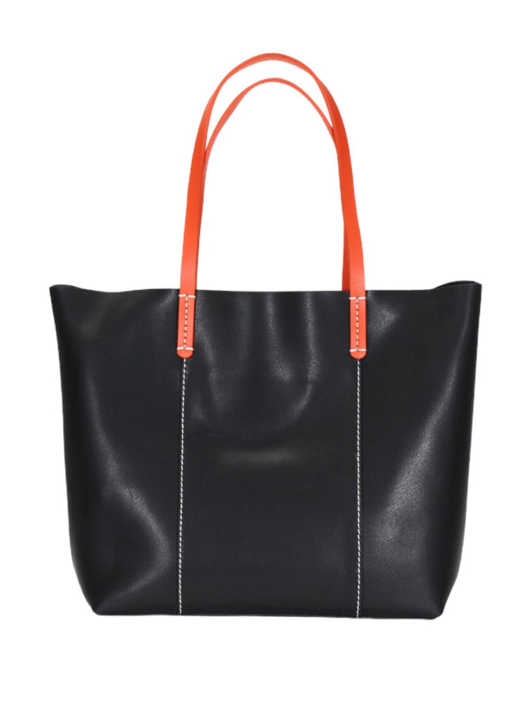 Sac à main en cuir femme, grand sac souple, sac épaule léger, sac bureau femme, sac pliable quotidien, sac cabas en cuir femme, modèle Galle - Sac à main - Noir