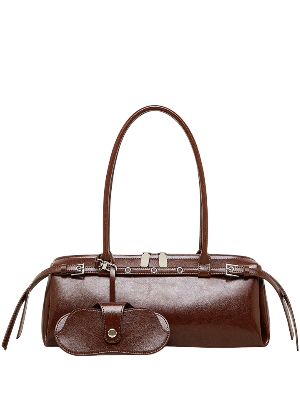 Sac à main en cuir femme, sac à main bandoulière épaule, sac baguette rétro tendance, grand format quotidien, poche extérieure pratique, modèle Isane - Sac à main - Marron