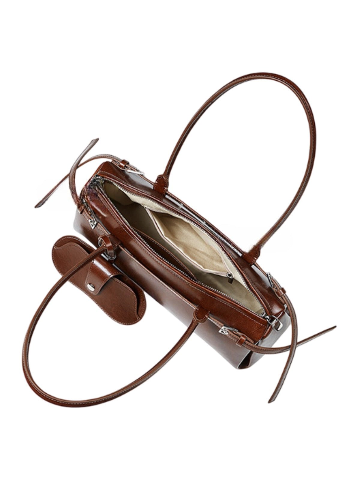 Sac à main en cuir femme, sac à main bandoulière épaule, sac baguette rétro tendance, grand format quotidien, poche extérieure pratique, modèle Isane - Sac à main - Marron