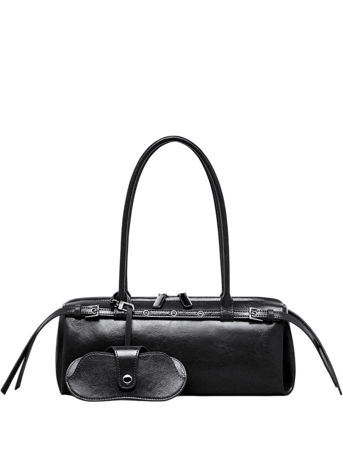Sac à main en cuir femme, sac à main bandoulière épaule, sac baguette rétro tendance, grand format quotidien, poche extérieure pratique, modèle Isane - Sac à main - Noir