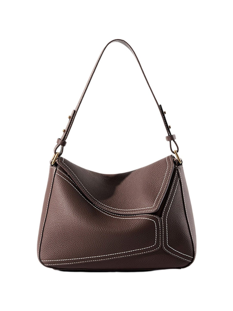Sac à main en cuir femme, sac porté épaule, sac porté main, idéal pour le quotidien, sac à rabat chic, sac de ville spacieux, modèle Bérisse - Sac à main - Marron