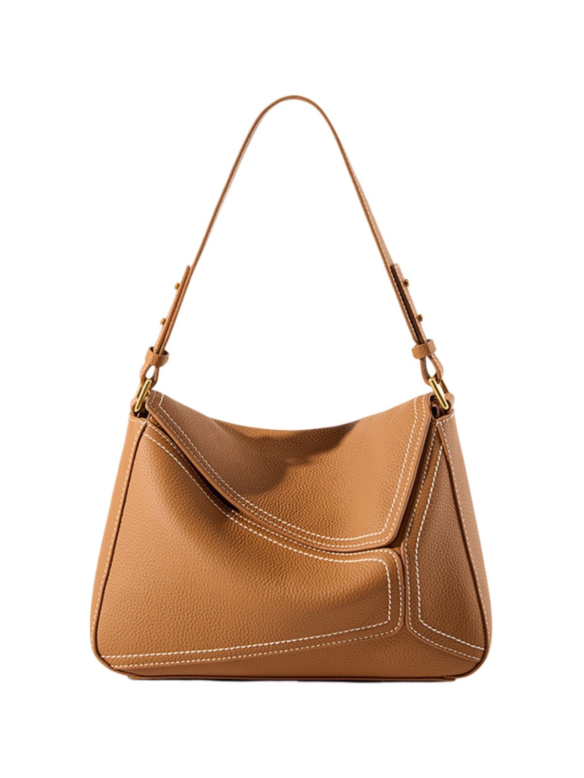 Sac à main en cuir femme, sac porté épaule, sac porté main, idéal pour le quotidien, sac à rabat chic, sac de ville spacieux, modèle Bérisse - Sac à main - Camel