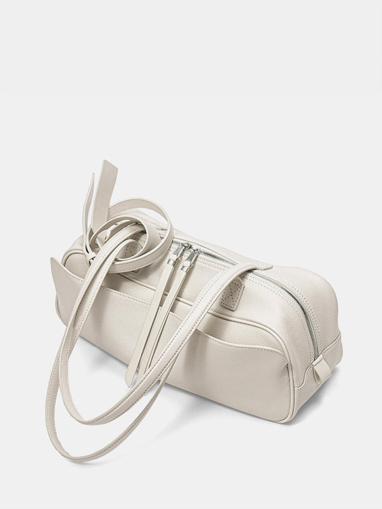 Sac à main en cuir grainé, bandoulière réglable, grand compartiment, format rectangulaire, style épuré, modèle Digne - Sac à main - Blanc