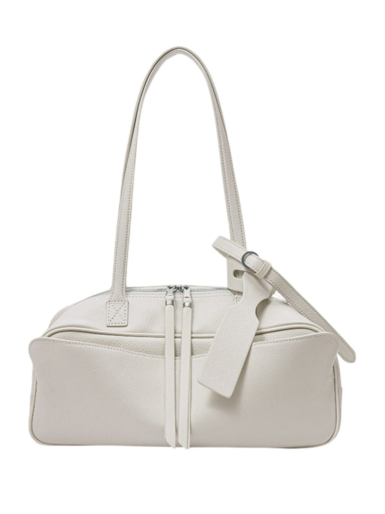 Sac à main en cuir grainé, bandoulière réglable, grand compartiment, format rectangulaire, style épuré, modèle Digne - Sac à main - Blanc