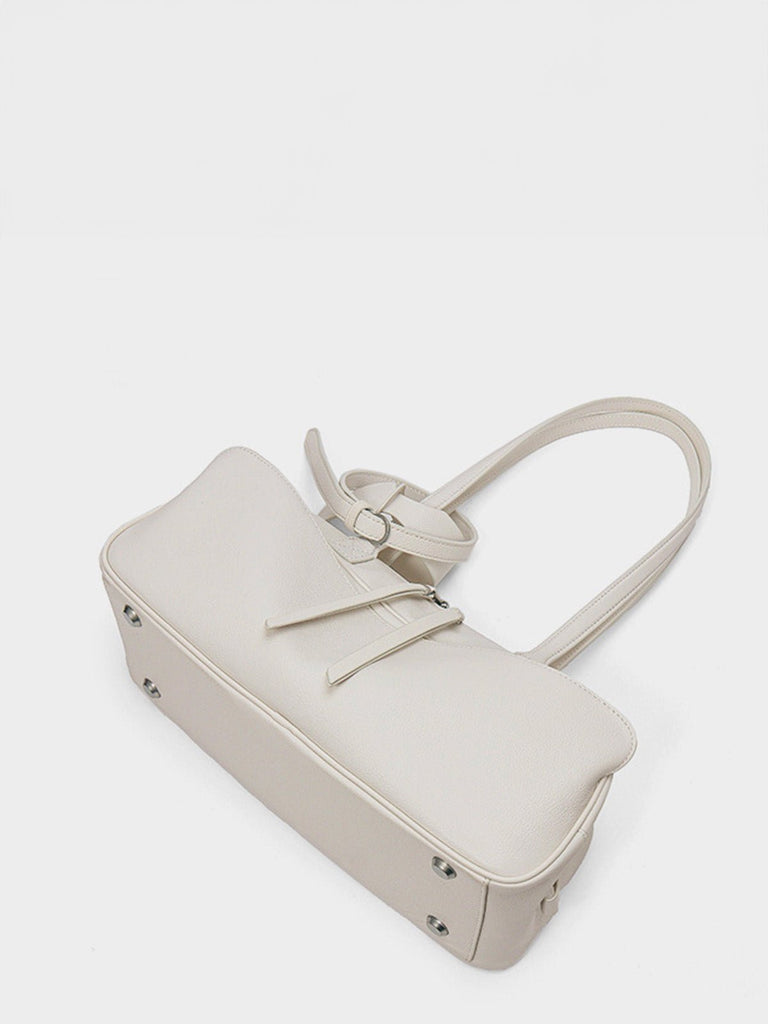 Sac à main en cuir grainé, bandoulière réglable, grand compartiment, format rectangulaire, style épuré, modèle Digne - Sac à main - Blanc