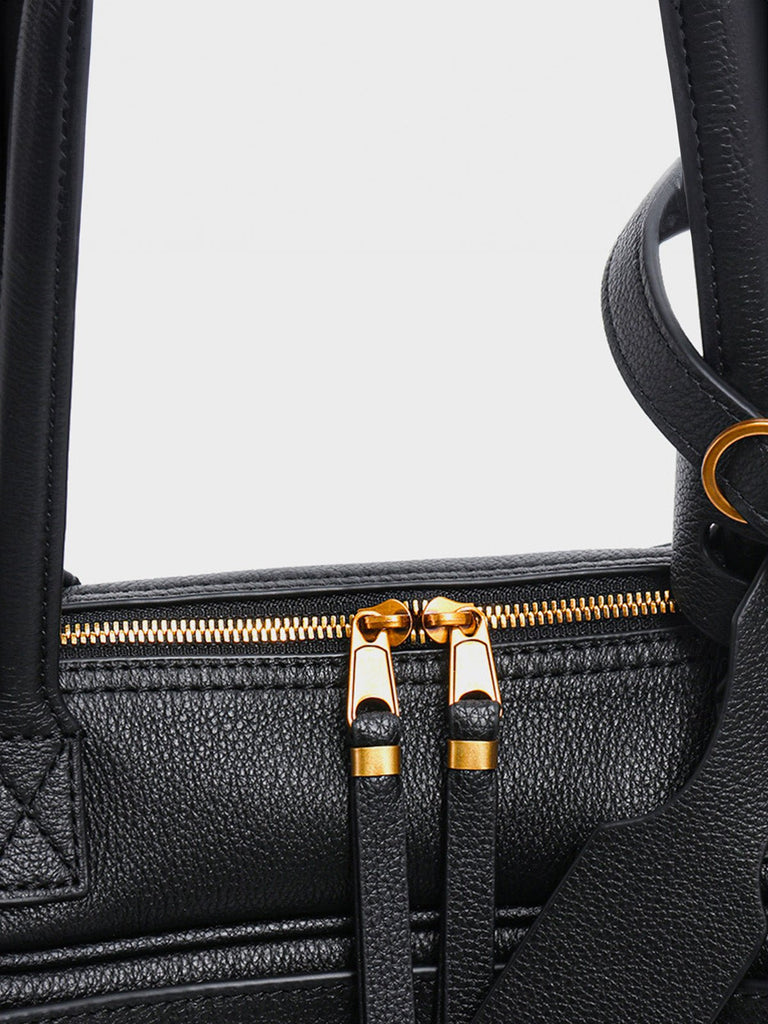 Sac à main en cuir grainé, bandoulière réglable, grand compartiment, format rectangulaire, style épuré, modèle Digne - Sac à main - Noir