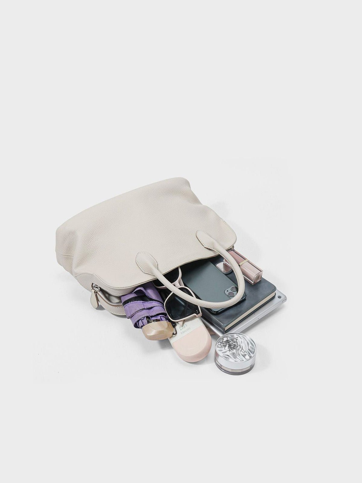 Sac à main en cuir ivoire, porté main et épaule, grande capacité, souple, zip sécurisé, modèle Andreane - Sac à main - Blanc