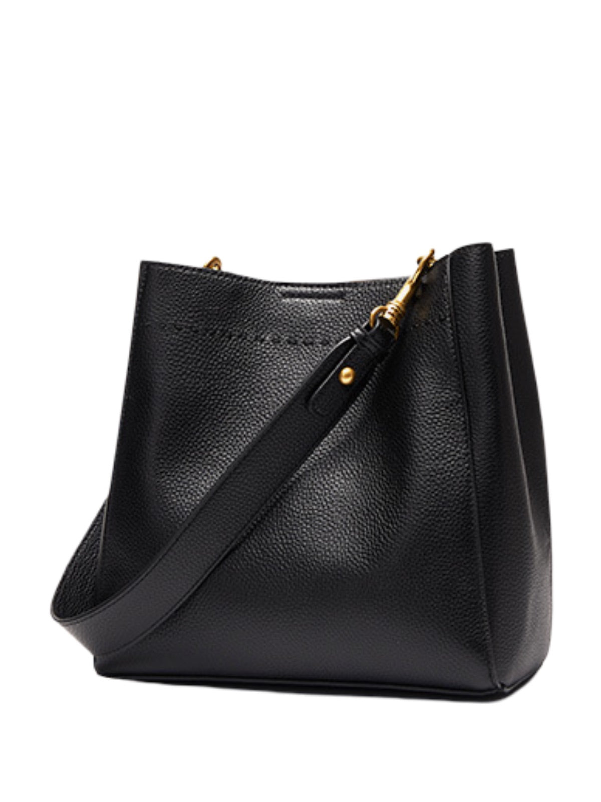 Sac à main en cuir, sac bandoulière, format seau, anse réglable, look vintage, sac quotidien femme, modèle Enzima - Sac à main - Noir