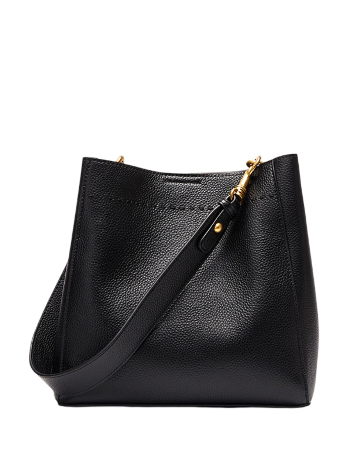 Sac à main en cuir, sac bandoulière, format seau, anse réglable, look vintage, sac quotidien femme, modèle Enzima - Sac à main - Noir
