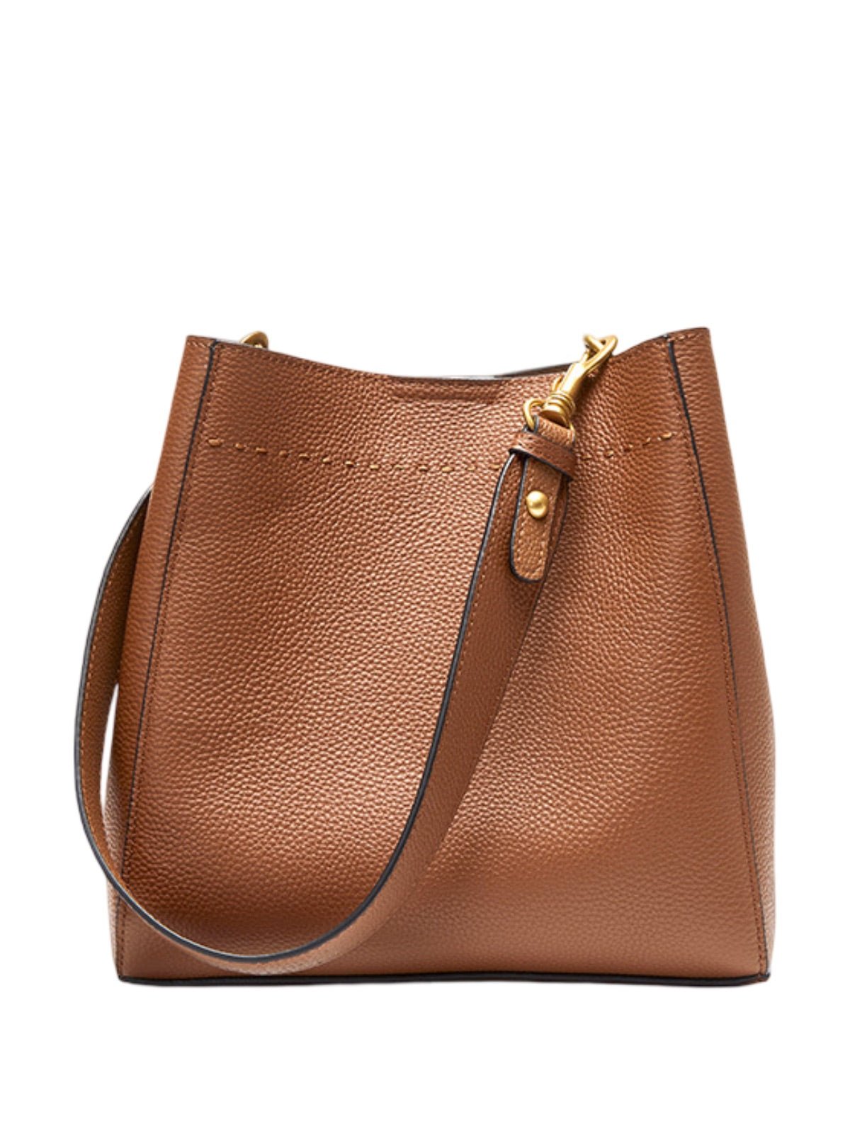Sac à main en cuir, sac bandoulière, format seau, anse réglable, look vintage, sac quotidien femme, modèle Enzima - Sac à main - Marron